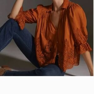 Anthropologie Rust Lace Blouse